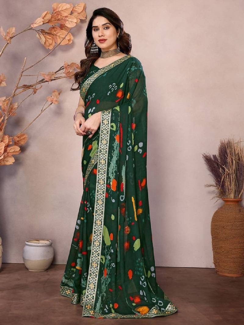 Zari poly georgette bandhani saree