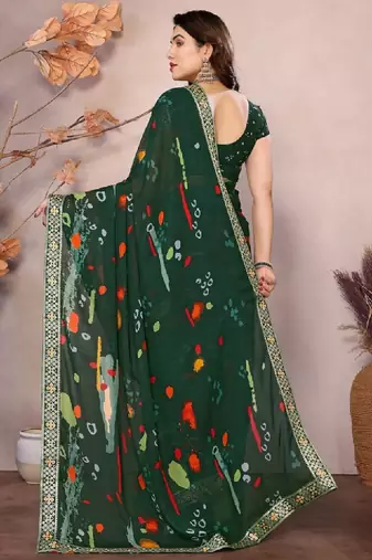 Zari poly georgette bandhani saree