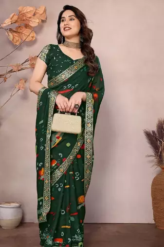 Zari poly georgette bandhani saree