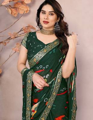 Zari poly georgette bandhani saree 4