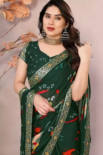 Zari poly georgette bandhani saree