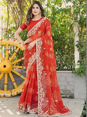 Embellished embroidered poly georgette bandhani saree 1