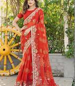 Embellished embroidered poly georgette bandhani saree