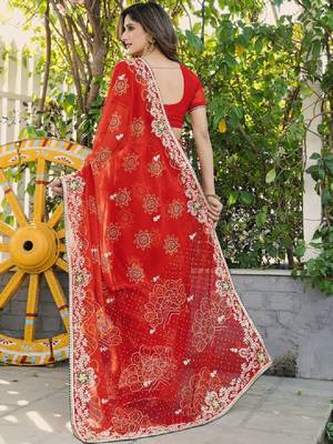 Embellished embroidered poly georgette bandhani saree 2