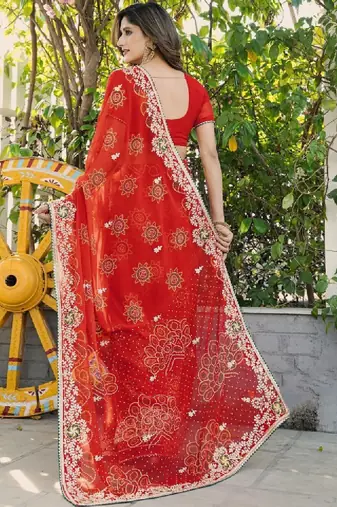 Embellished embroidered poly georgette bandhani saree