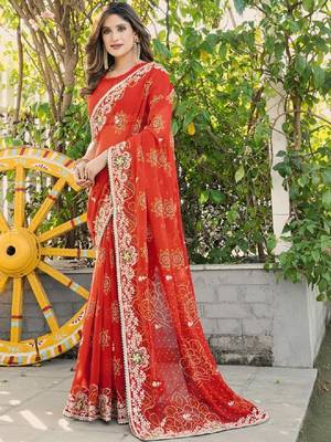 Embellished embroidered poly georgette bandhani saree 3