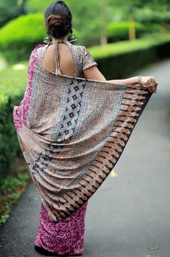 Ethnic motifs silk blend bandhani saree