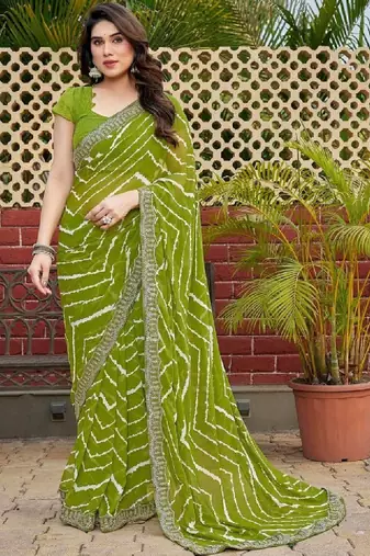 Leheriya embroidered poly georgette leheriya saree