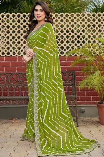Leheriya embroidered poly georgette leheriya saree