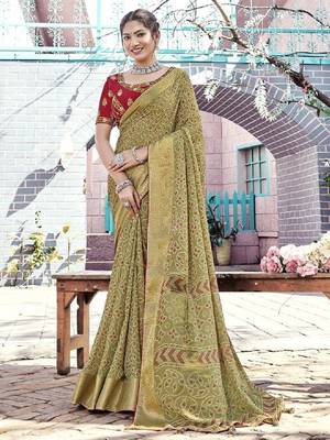 Printed zari bandhani saree 1