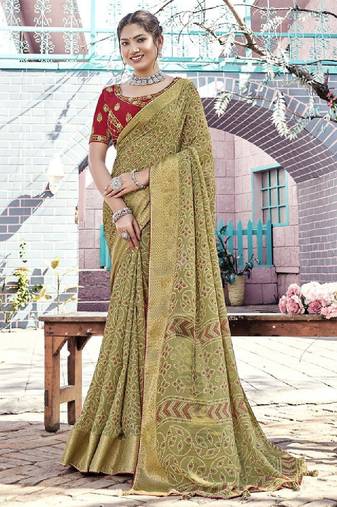Printed zari bandhani saree