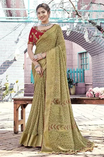 Printed zari bandhani saree