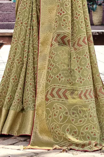 Printed zari bandhani saree