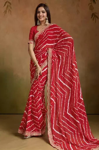 Pure georgette leheriya saree