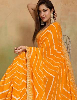 Leheriya printed sequinned pure georgette leheriya saree 1