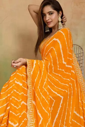 Leheriya printed sequinned pure georgette leheriya saree