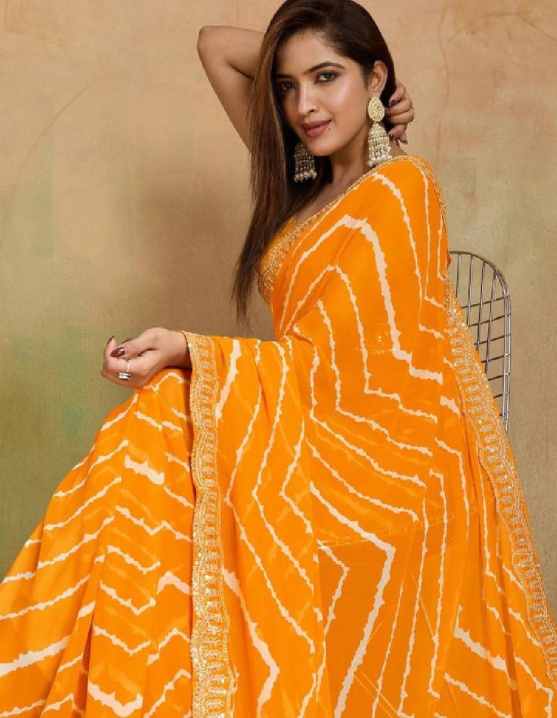 Leheriya printed sequinned pure georgette leheriya saree