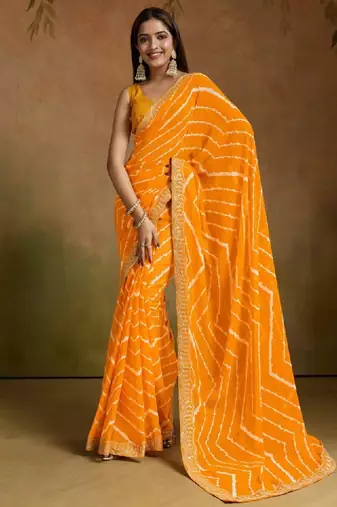 Leheriya printed sequinned pure georgette leheriya saree
