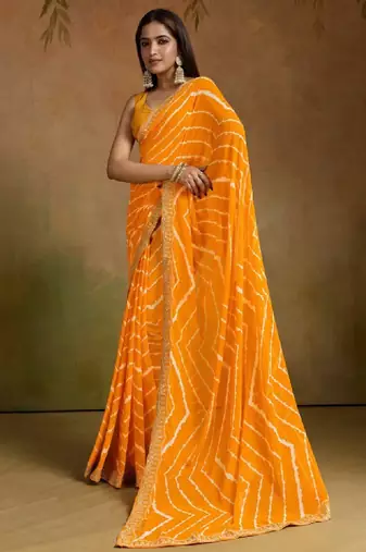Leheriya printed sequinned pure georgette leheriya saree