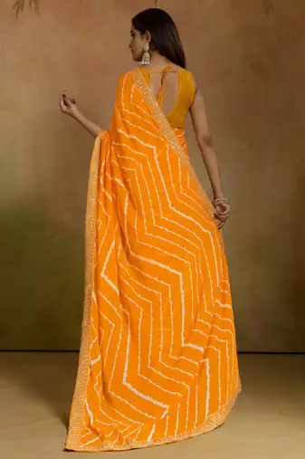 Leheriya printed sequinned pure georgette leheriya saree