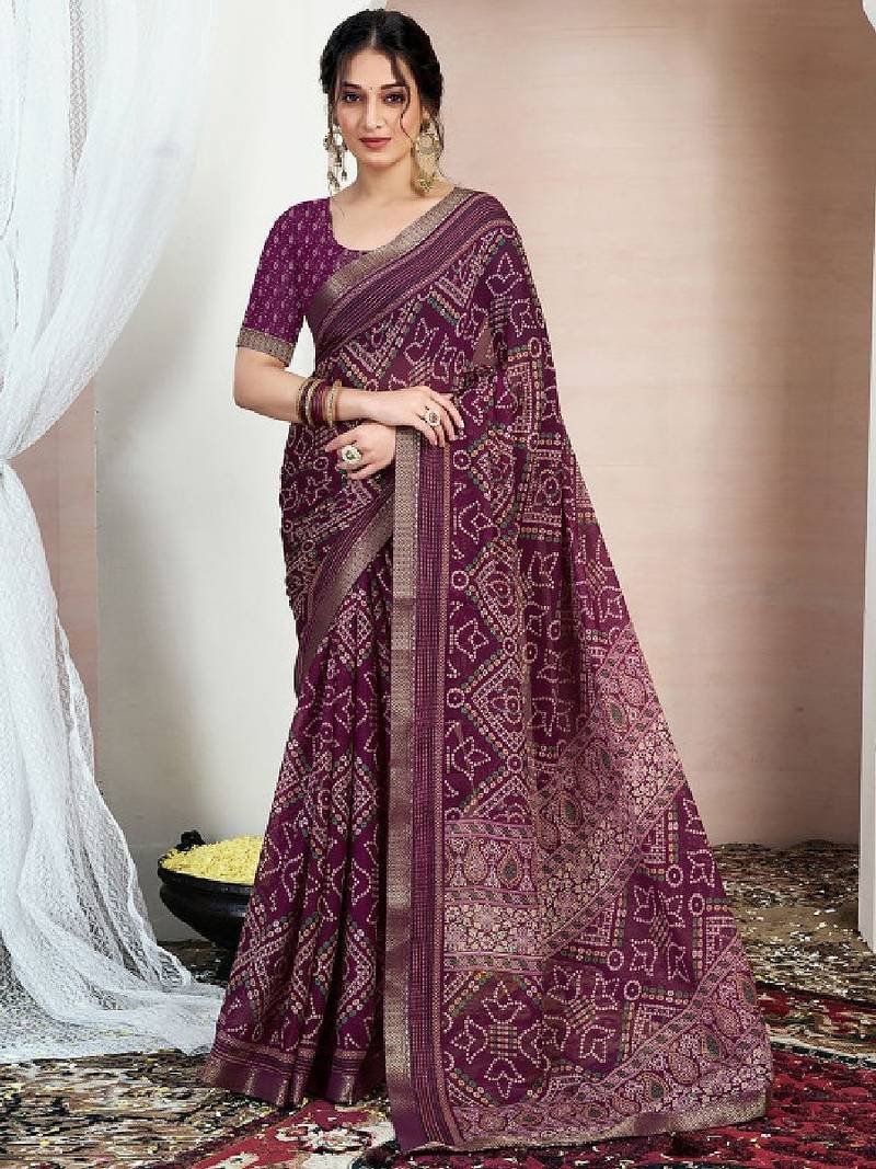 Bandhani zari pure chiffon bandhani saree