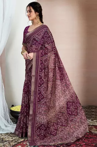Bandhani zari pure chiffon bandhani saree