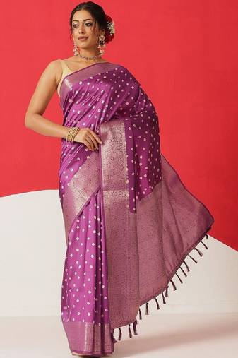 Bandhani zari art silk fusion bandhani saree