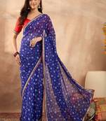 Floral sequinned poly georgette bandhani saree