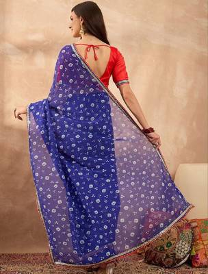 Floral sequinned poly georgette bandhani saree 2