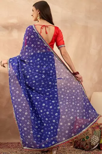 Floral sequinned poly georgette bandhani saree