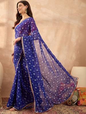 Floral sequinned poly georgette bandhani saree 3