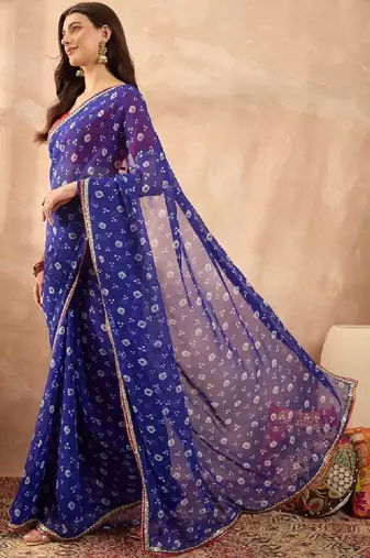 Floral sequinned poly georgette bandhani saree