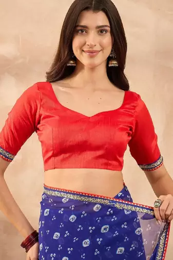 Floral sequinned poly georgette bandhani saree