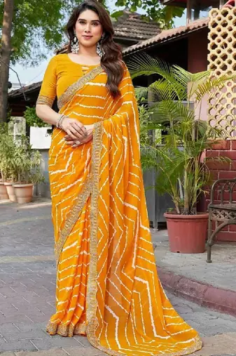 Leheriya embroidered poly georgette leheriya saree