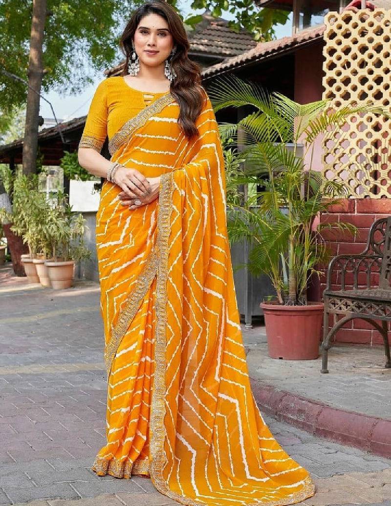 Leheriya embroidered poly georgette leheriya saree