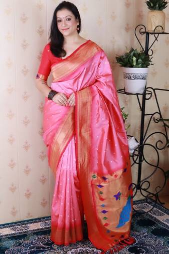 Woven design zari silk blend bandhani saree