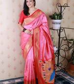 Woven design zari silk blend bandhani saree