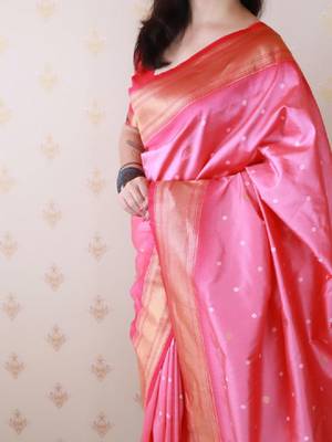 Woven design zari silk blend bandhani saree 2