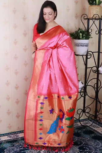 Woven design zari silk blend bandhani saree