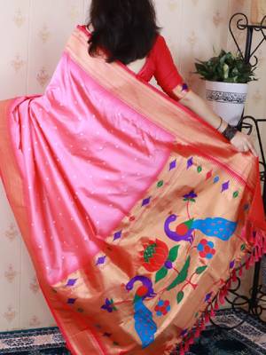 Woven design zari silk blend bandhani saree 4