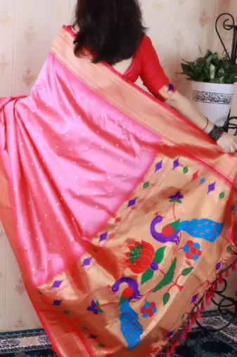 Woven design zari silk blend bandhani saree
