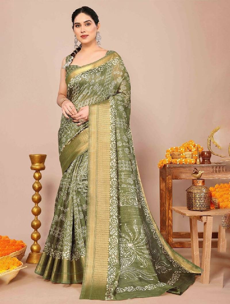 Bandhani zari silk blend bandhani saree