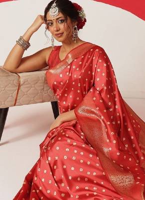 Bandhani zari art silk fusion bandhani saree 2