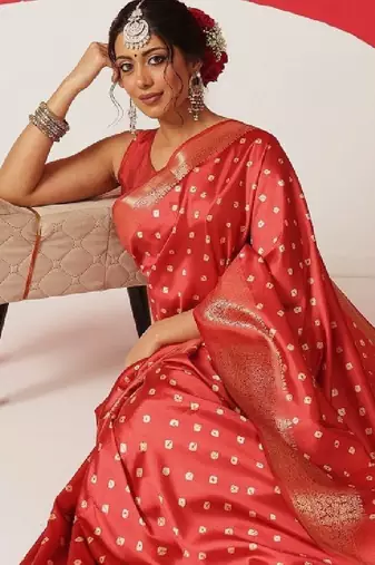 Bandhani zari art silk fusion bandhani saree