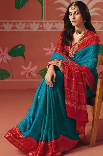 Bandhani zari poly georgette bandhani saree