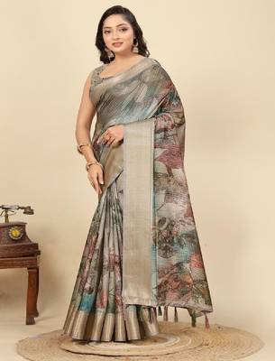 Ethnic motifs print zari bandhani saree 1