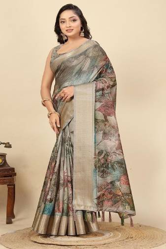 Ethnic motifs print zari bandhani saree