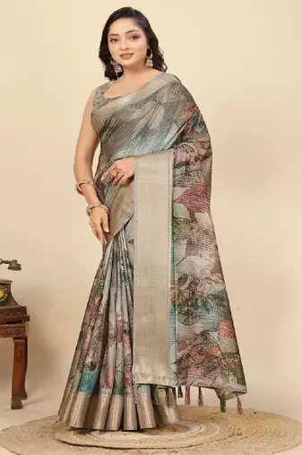 Ethnic motifs print zari bandhani saree