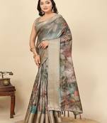 Ethnic motifs print zari bandhani saree