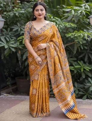 Ethnic motifs printed bandhani saree 1